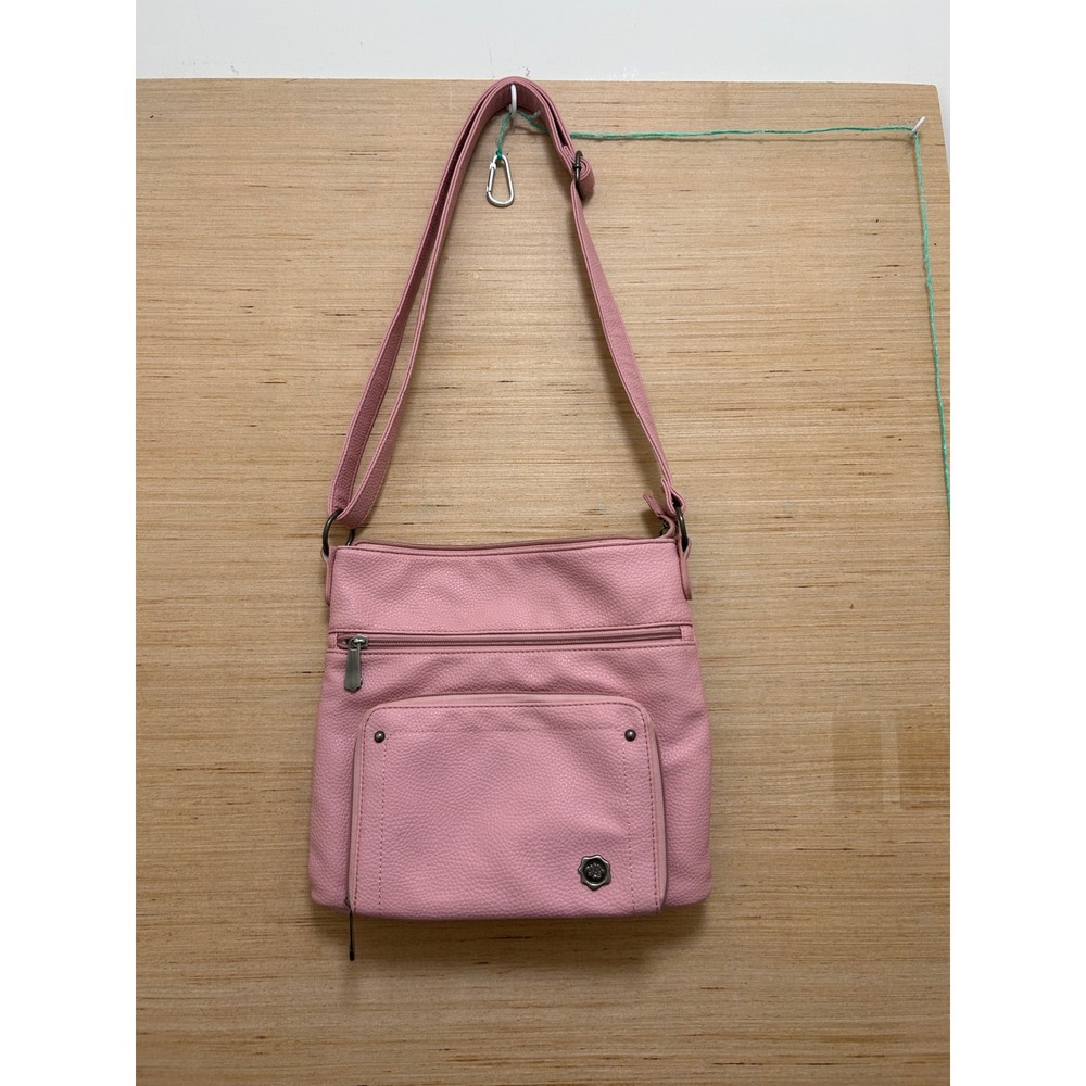 Fiorelli Pink Pebbled Faux Leather Crossbody Bag Adjustable Strap Multi-Pocket